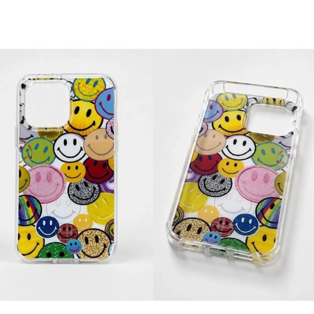 Happy Face Print iPhone 15 Pro‎ Max Case Clear Jelly Bumper Multi Color 81-05